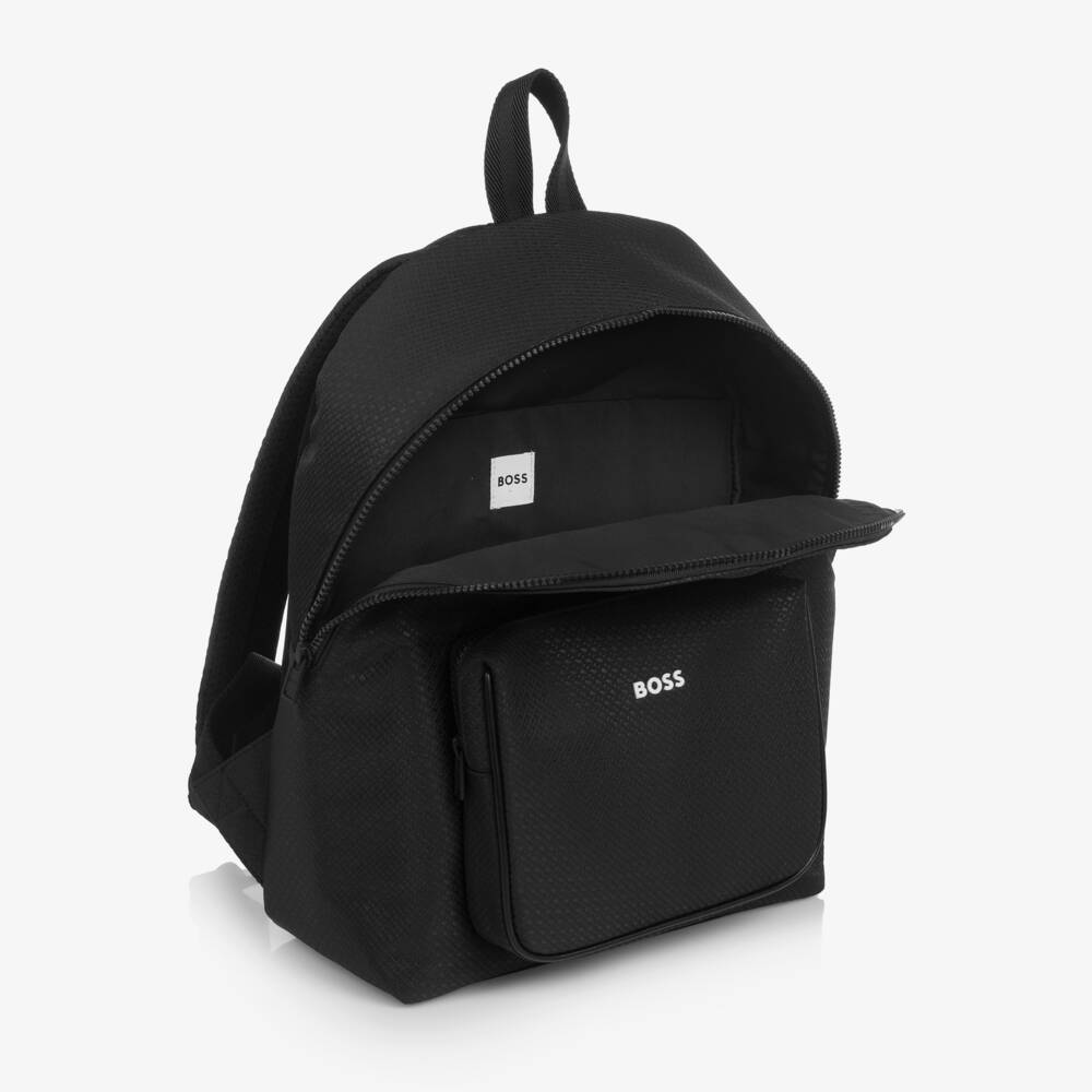 BOSS-Boys Black Backpack with Double B Monogram Pattern (37cm) | Childrensalon Outlet