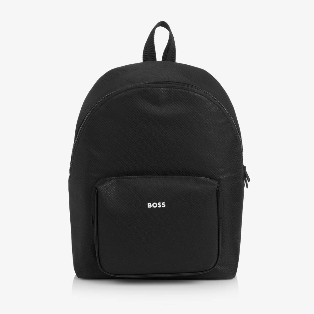 BOSS-Boys Black Backpack with Double B Monogram Pattern (37cm) | Childrensalon Outlet