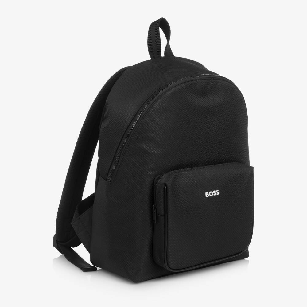 BOSS-Boys Black Backpack with Double B Monogram Pattern (37cm) | Childrensalon Outlet