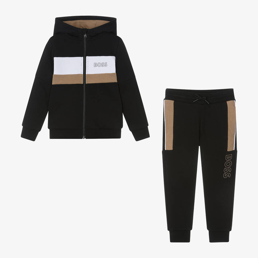 BOSS Boys Black Beige Colourblock Tracksuit Childrensalon Outlet