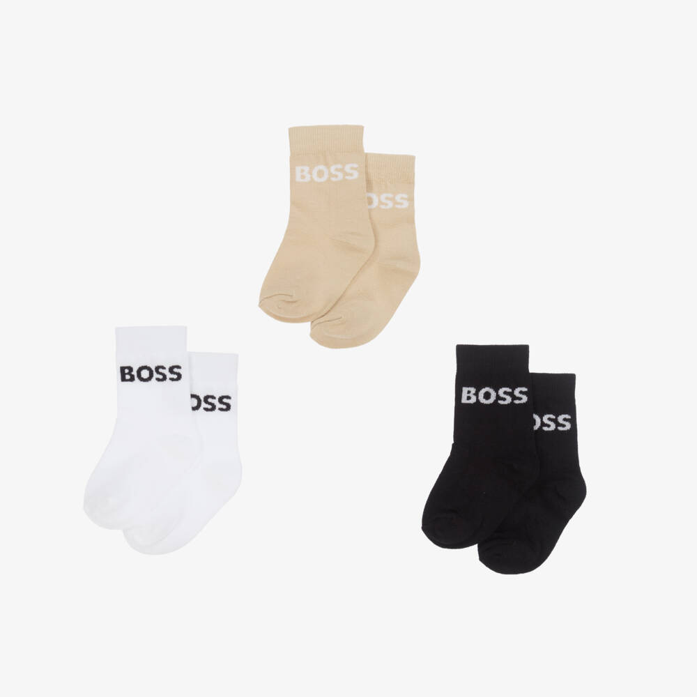 BOSS-Тройка хлопковых носков черного и бежевого цвета для мальчиков | Childrensalon Outlet