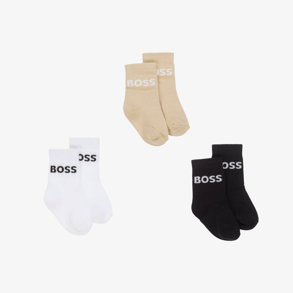 BOSS-Boys' Black & Beige Cotton Socks Trio | Childrensalon Outlet