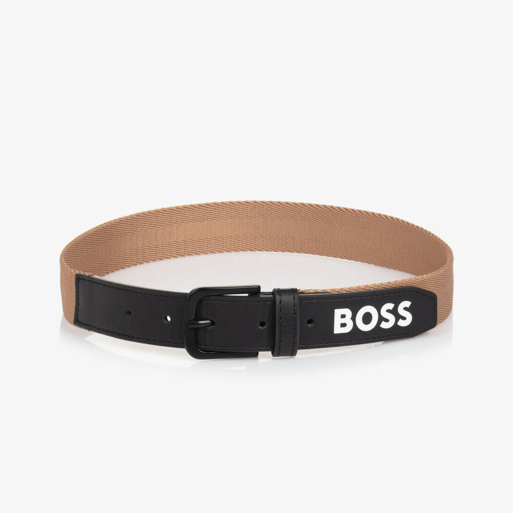 BOSS-Boys Black & Beige Designer Belt | Childrensalon Outlet