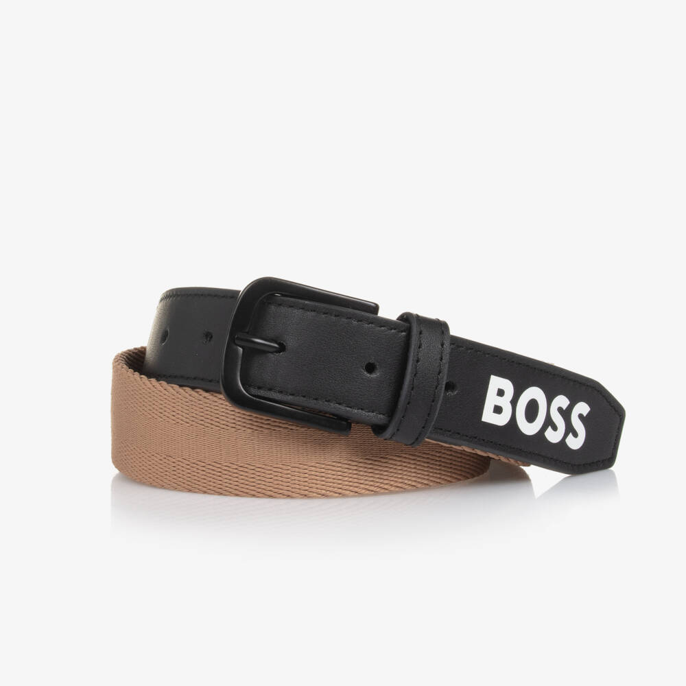 BOSS-Boys Black & Beige Designer Belt | Childrensalon Outlet