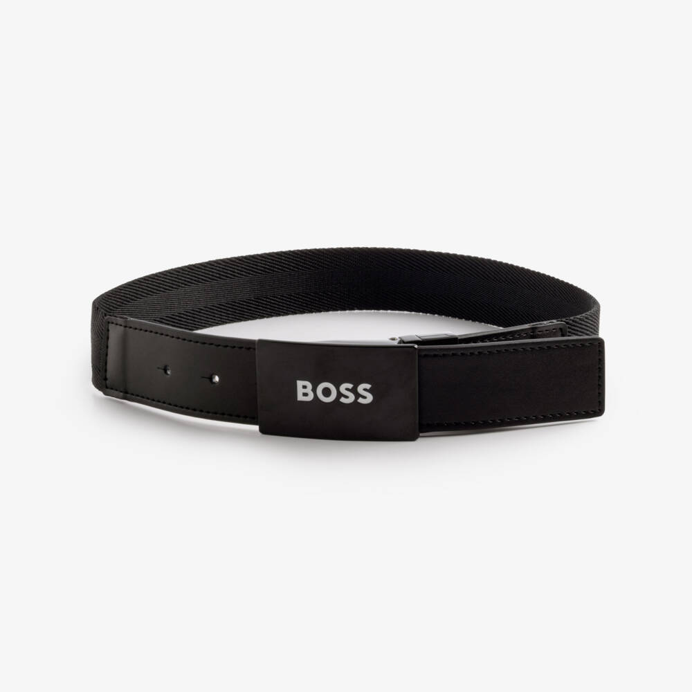 BOSS-Boys Black & Beige Reversible Woven Belt with Leather Trim | Childrensalon Outlet