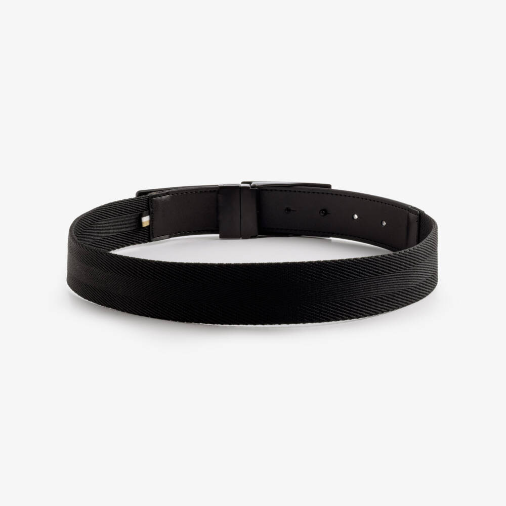 BOSS-Boys Black & Beige Reversible Woven Belt with Leather Trim | Childrensalon Outlet
