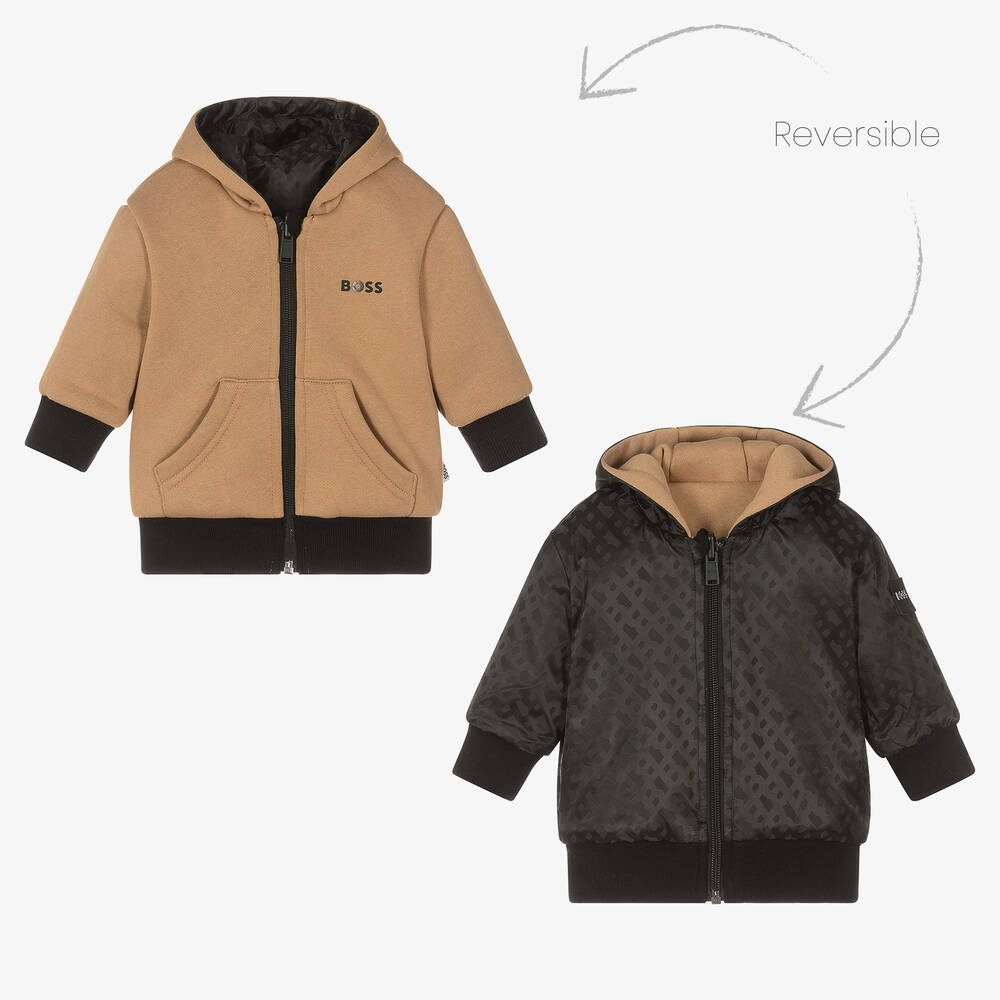 BOSS - Haut noir et beige réversible zippé | Childrensalon