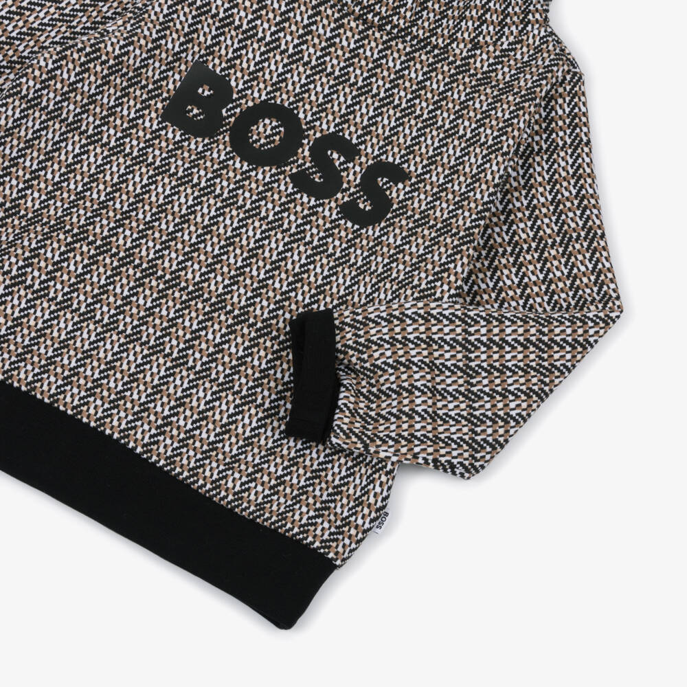 BOSS-Boys Black, Beige & White Checked Hoodie | Childrensalon Outlet