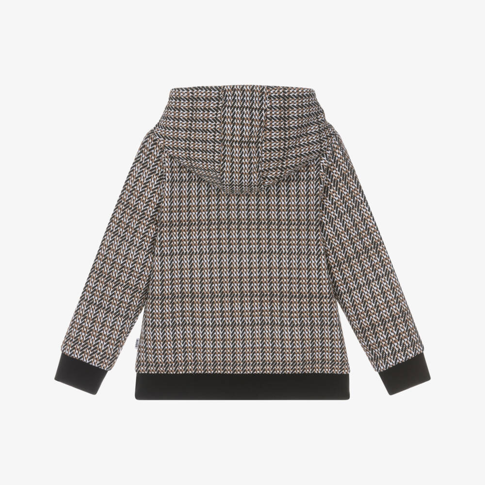 BOSS-Boys Black, Beige & White Checked Hoodie | Childrensalon Outlet