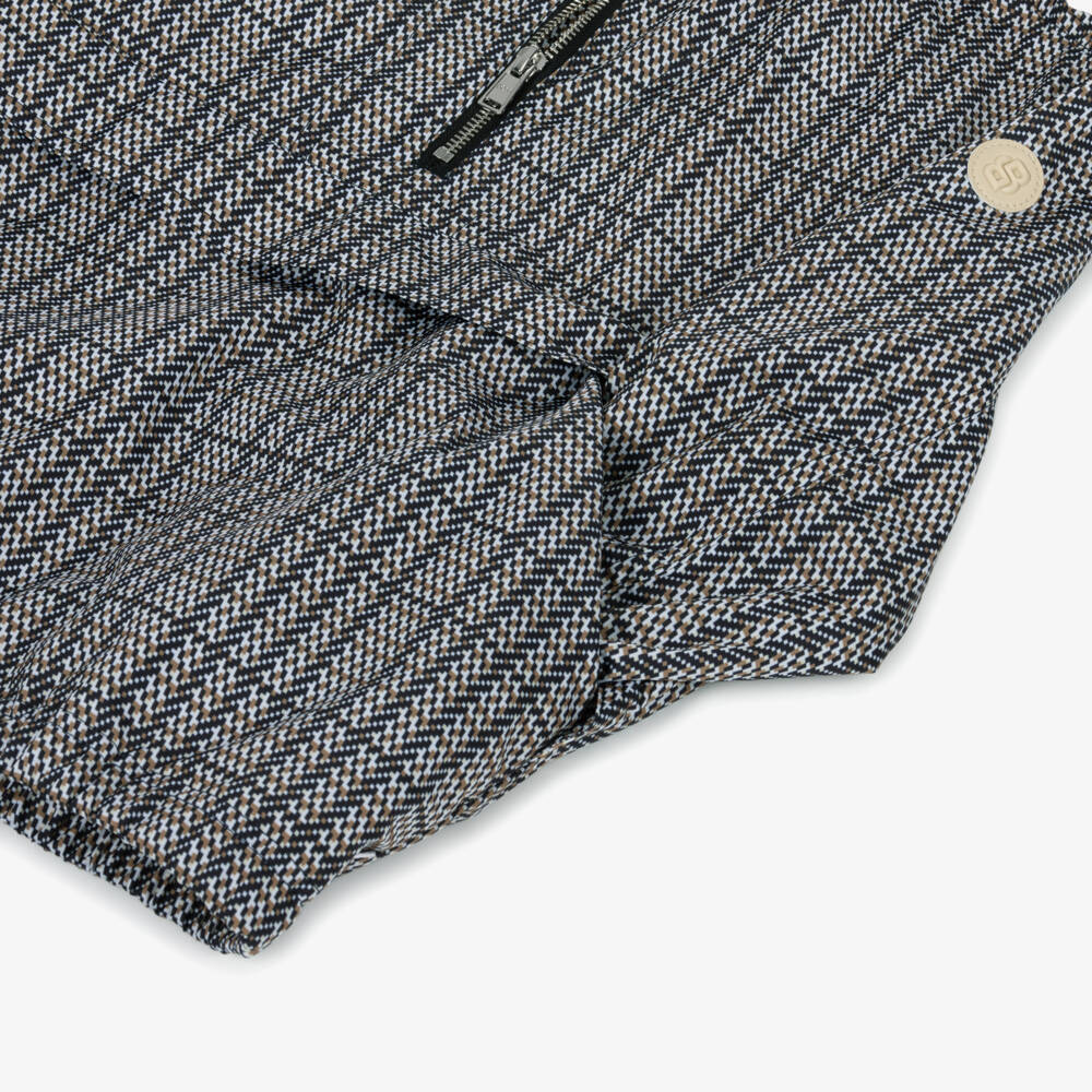 BOSS-Boys Black, Beige & White Checked Windbreaker | Childrensalon Outlet