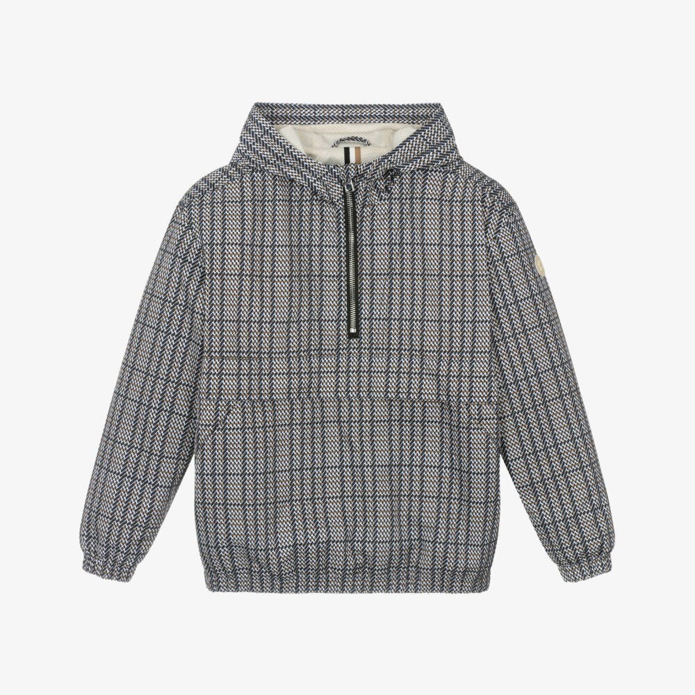 BOSS-Boys Black, Beige & White Checked Windbreaker | Childrensalon Outlet