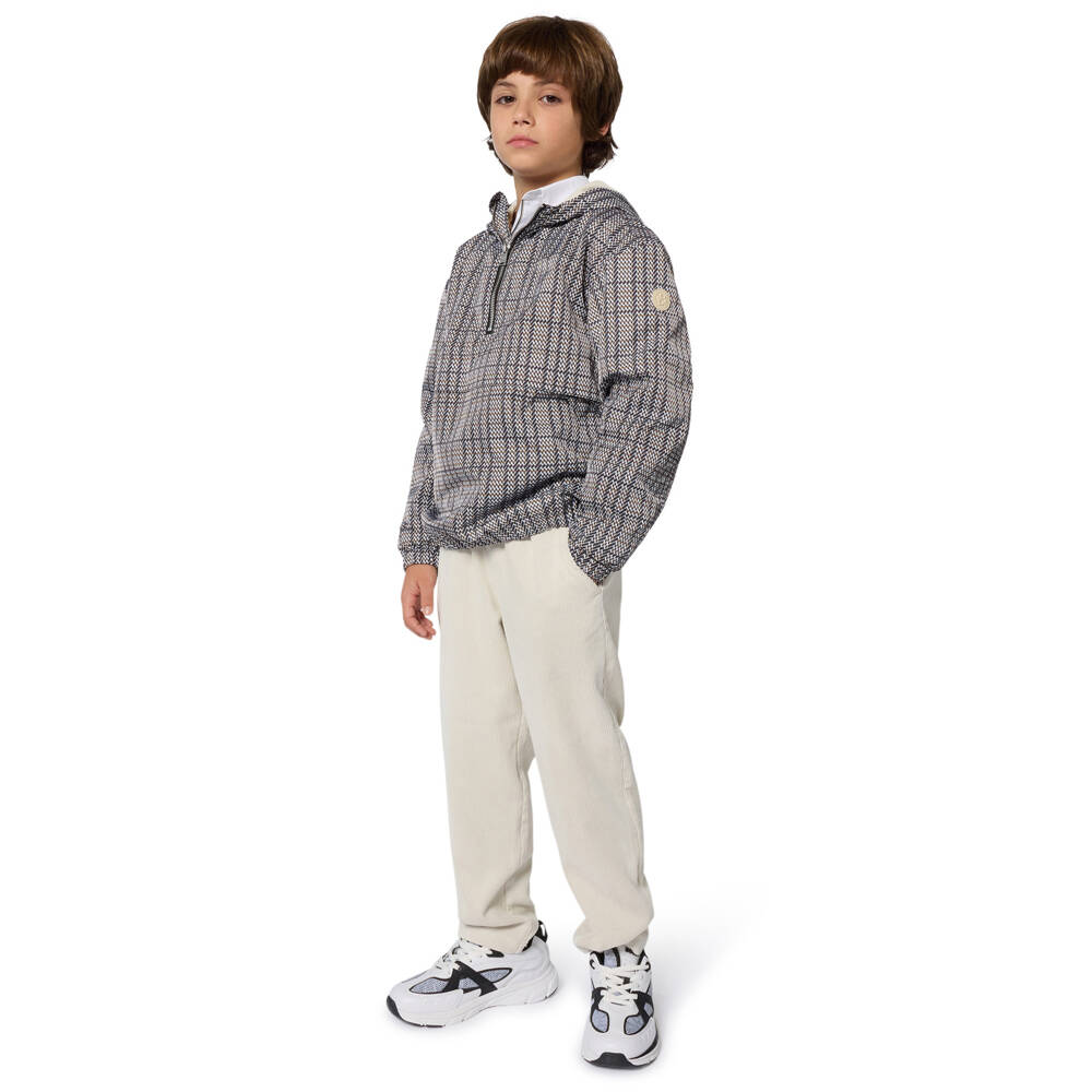 BOSS-Boys Black, Beige & White Checked Windbreaker | Childrensalon Outlet