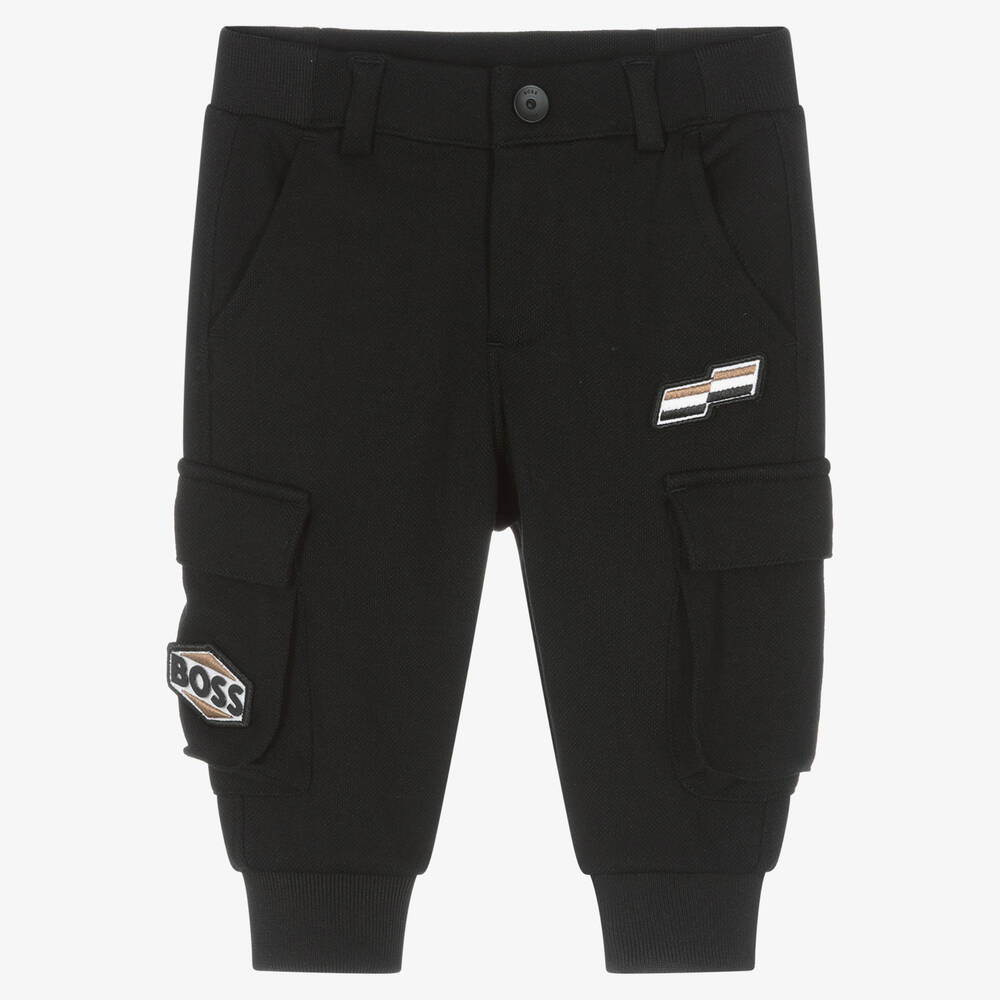 BOSS - Boys Black Black Cargo Joggers | Childrensalon