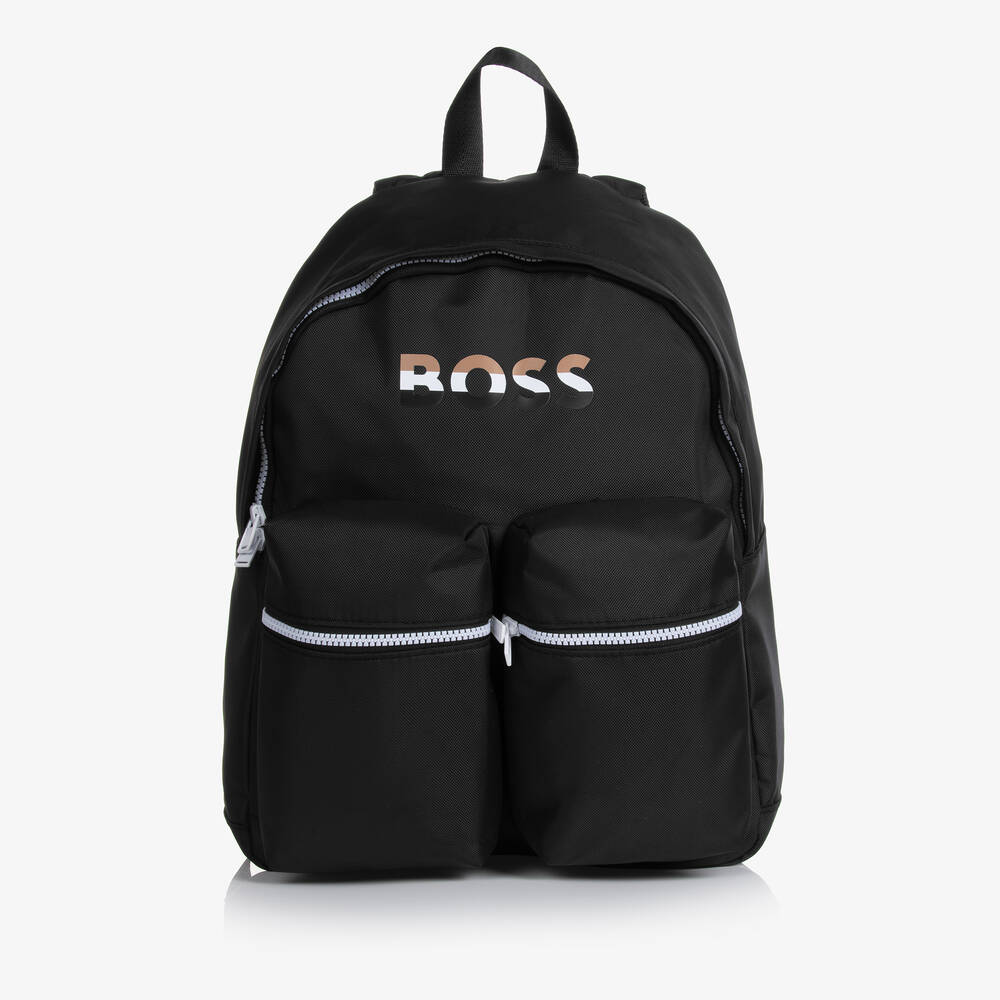 BOSS - Boys Black Canvas Backpack (39cm) | Childrensalon