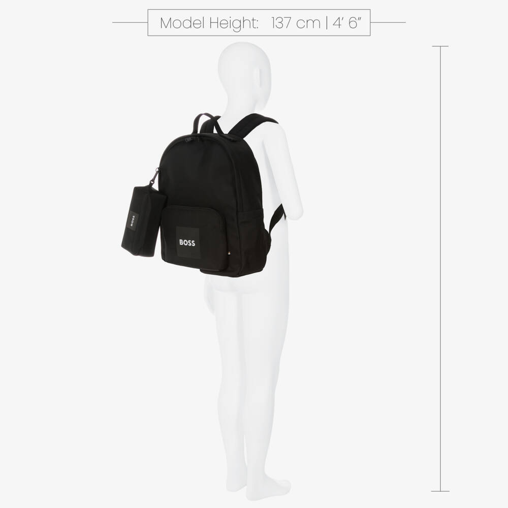 BOSS-Boys Black Canvas Backpack & Pencil Case (38cm) | Childrensalon Outlet