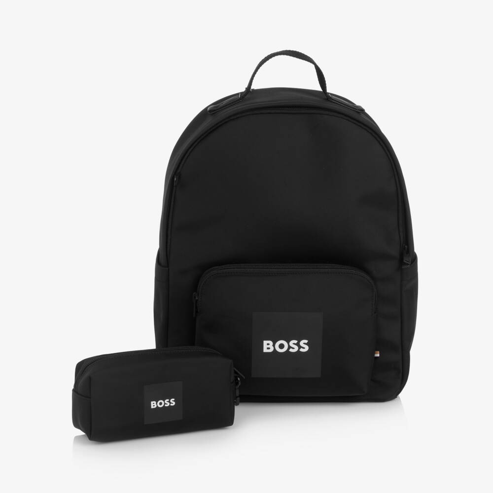 BOSS-Boys Black Canvas Backpack & Pencil Case (38cm) | Childrensalon Outlet