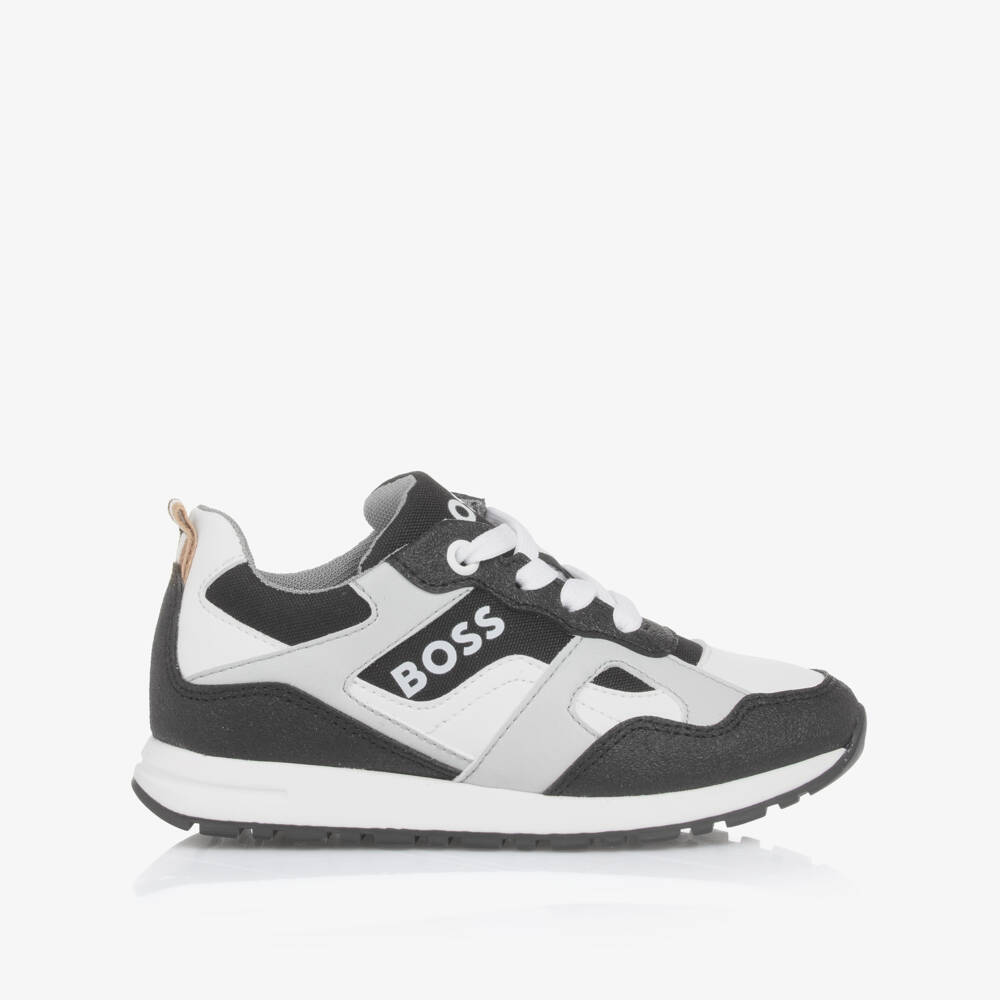 BOSS-Boys Black Canvas Lace Sneakers | Childrensalon Outlet