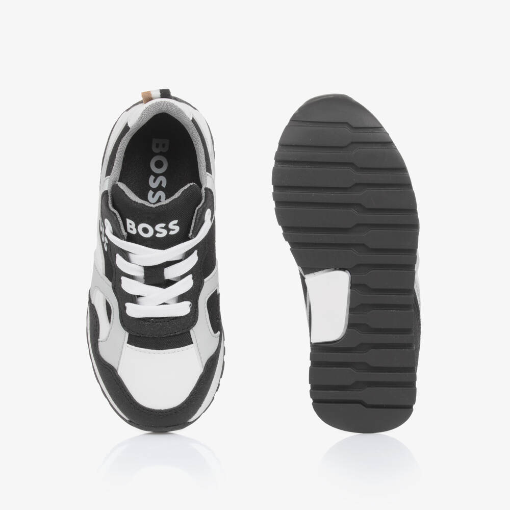 BOSS-Boys Black Canvas Lace Sneakers | Childrensalon Outlet
