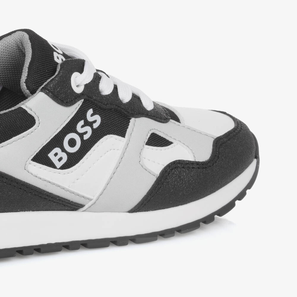 BOSS-Boys Black Canvas Lace Sneakers | Childrensalon Outlet