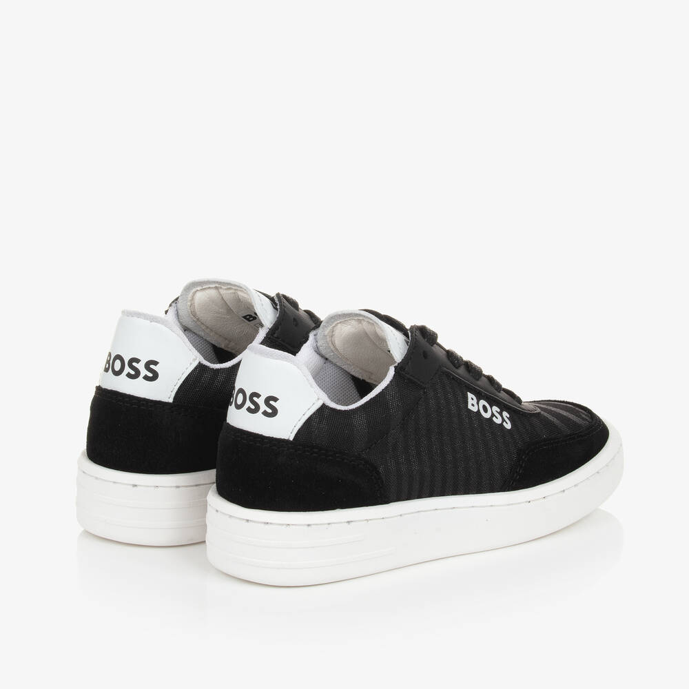 BOSS-Boys Black Canvas & Leather Trainers | Childrensalon Outlet