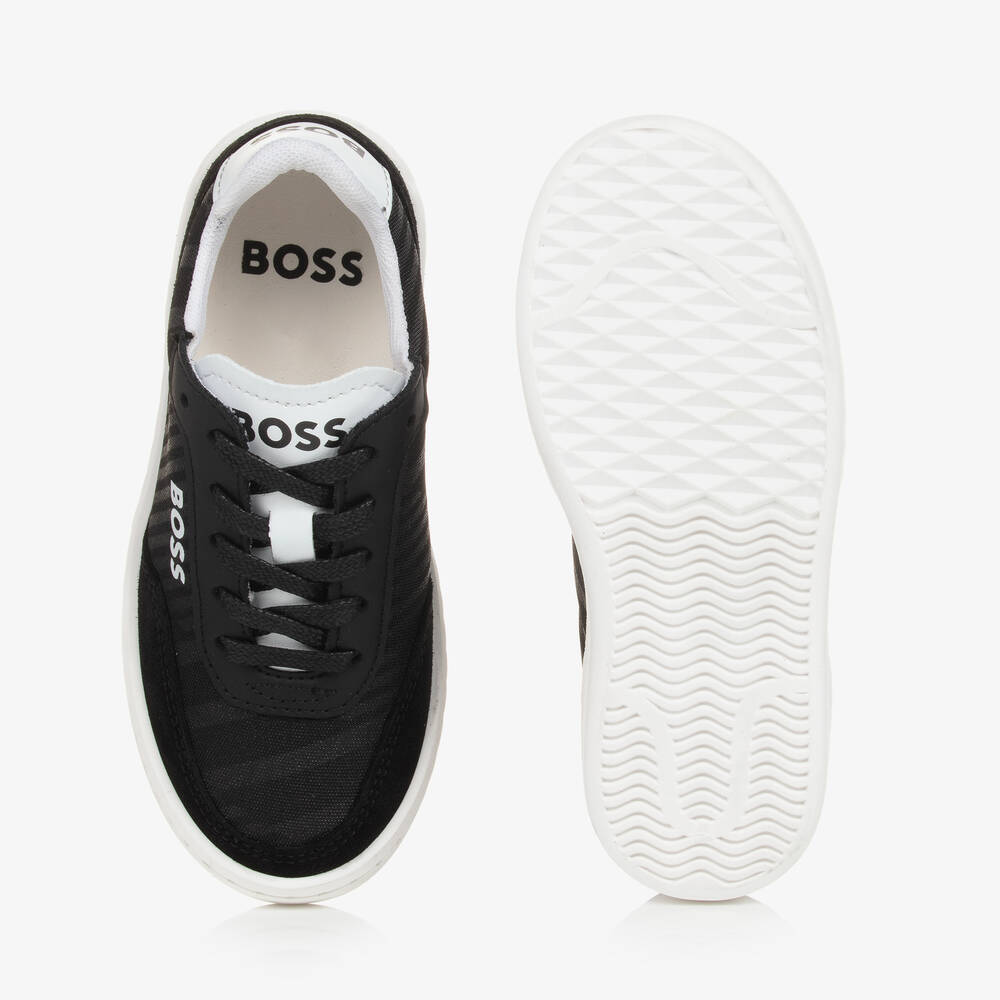 BOSS-Boys Black Canvas & Leather Trainers | Childrensalon Outlet