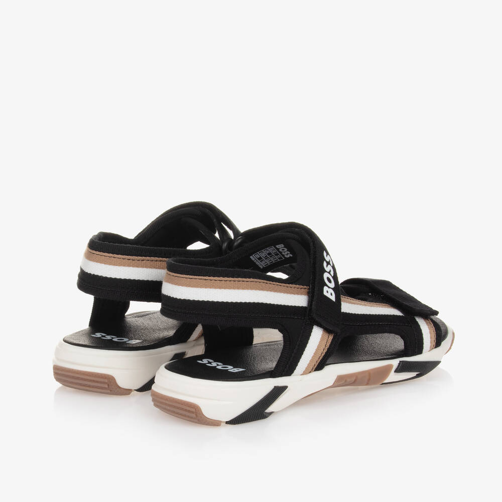 BOSS-Boys Black Canvas Velcro Sandals | Childrensalon Outlet