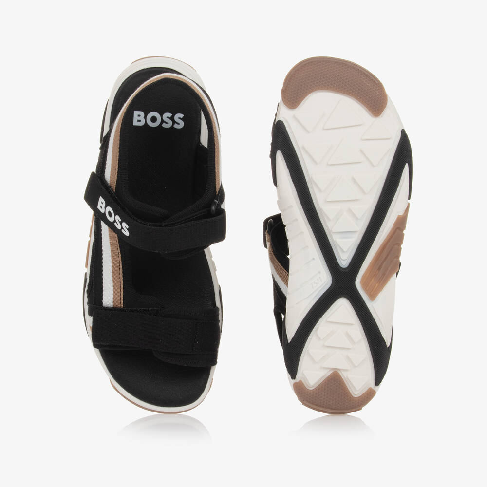 BOSS-Boys Black Canvas Velcro Sandals | Childrensalon Outlet