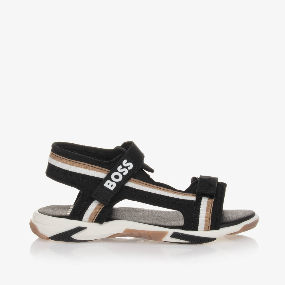 BOSS-Boys Black Canvas Velcro Sandals | Childrensalon Outlet