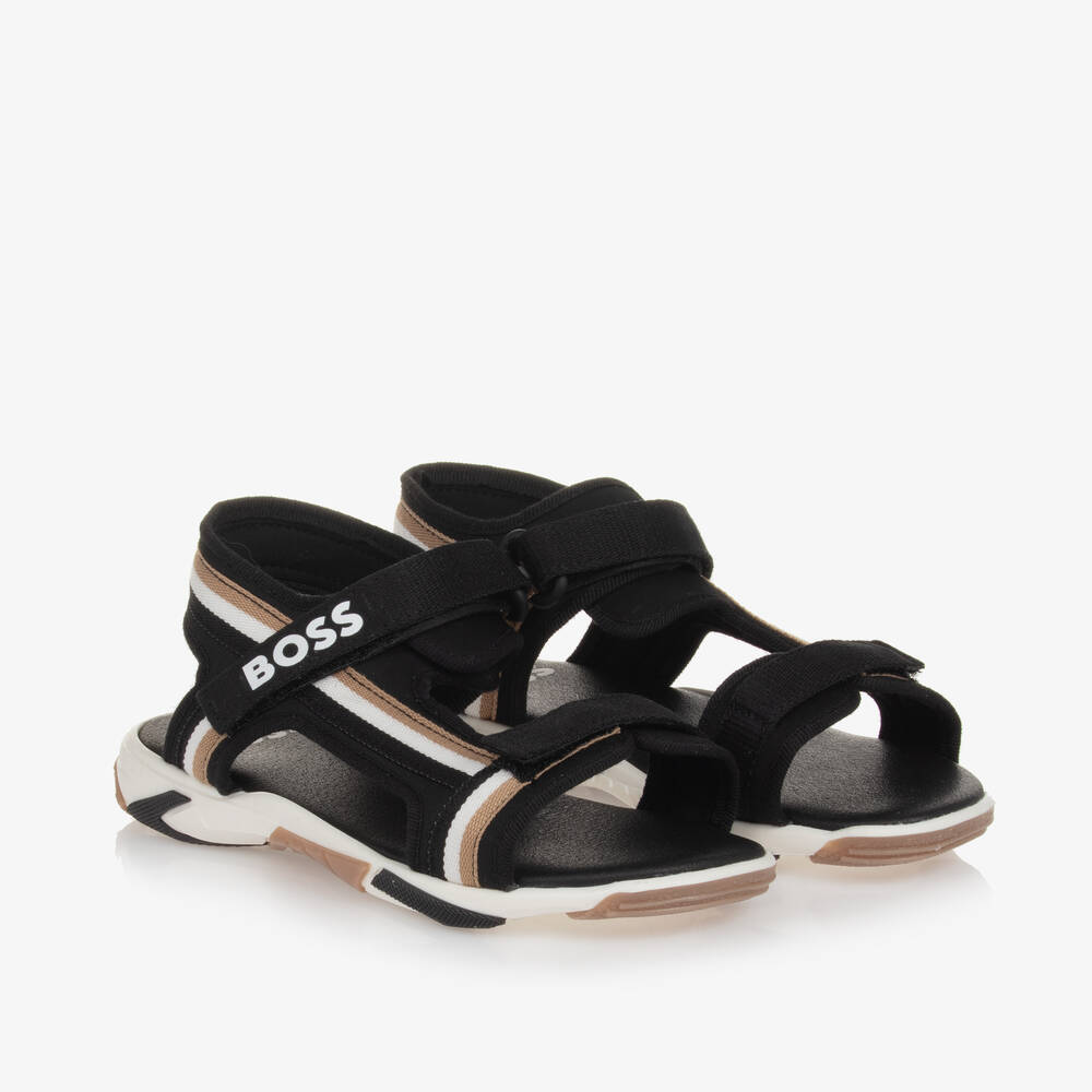 BOSS-Boys Black Canvas Velcro Sandals | Childrensalon Outlet