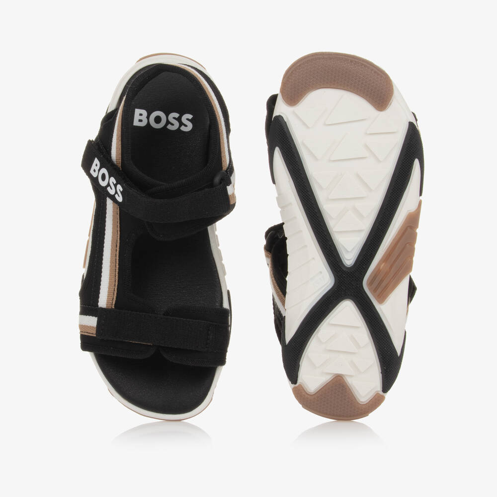 BOSS-Boys Black Canvas Velcro Sandals | Childrensalon Outlet