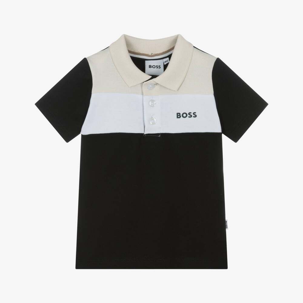 BOSS-قميص بولو ملون للأولاد باللون الأسود | Childrensalon Outlet