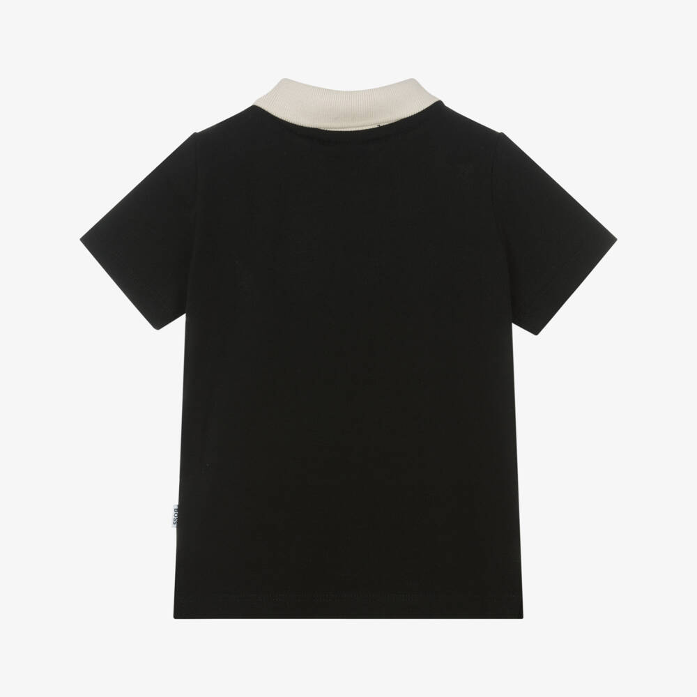 BOSS-Boys Black Colorblock Polo Top | Childrensalon Outlet