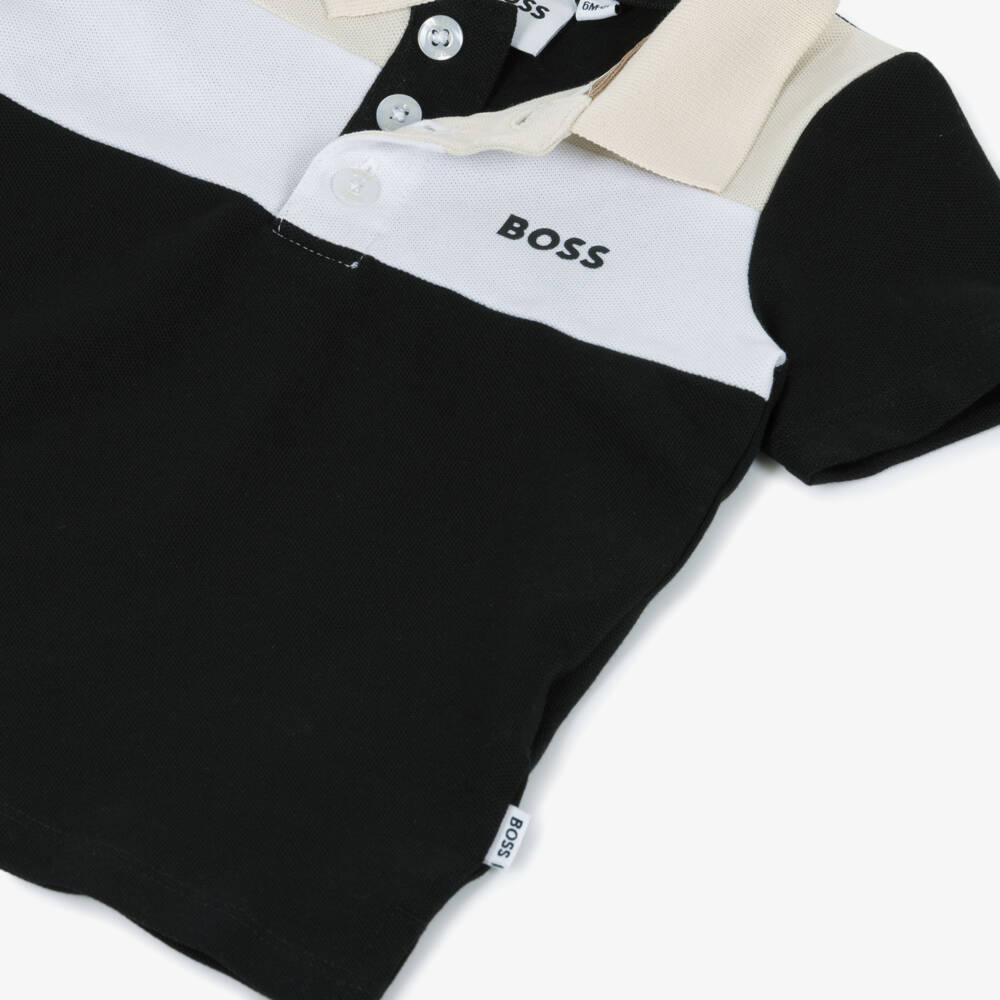 BOSS-Boys Black Colorblock Polo Top | Childrensalon Outlet