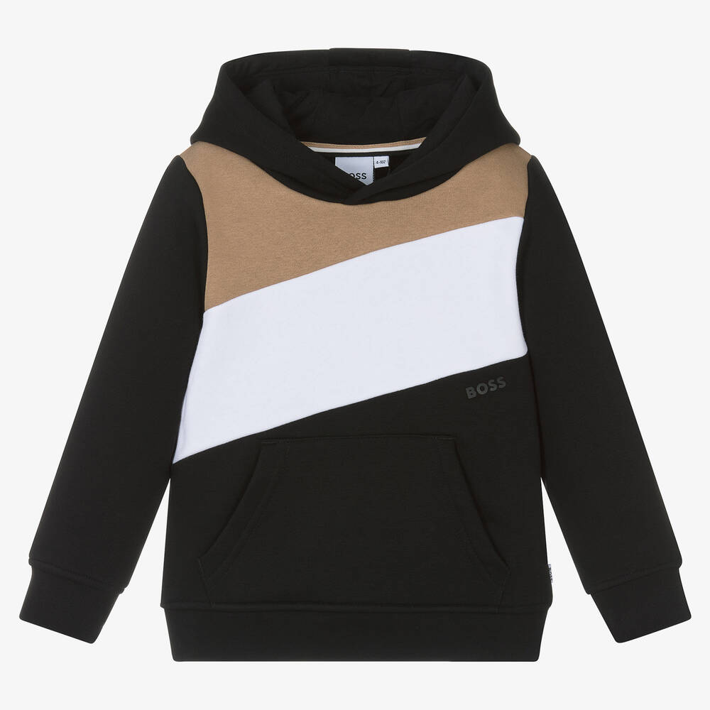 BOSS - Sweat à capuche noir color block | Childrensalon