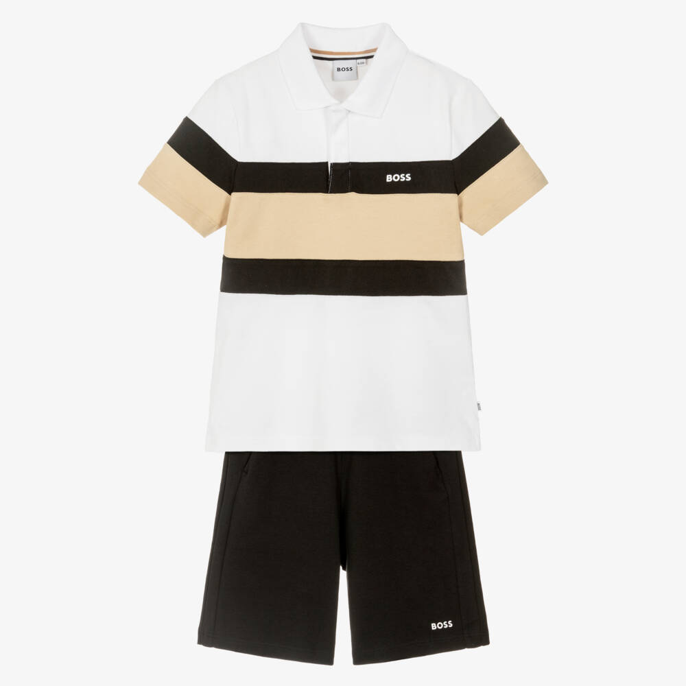 BOSS-Boys Black Cotton Bermuda Shorts Set | Childrensalon Outlet