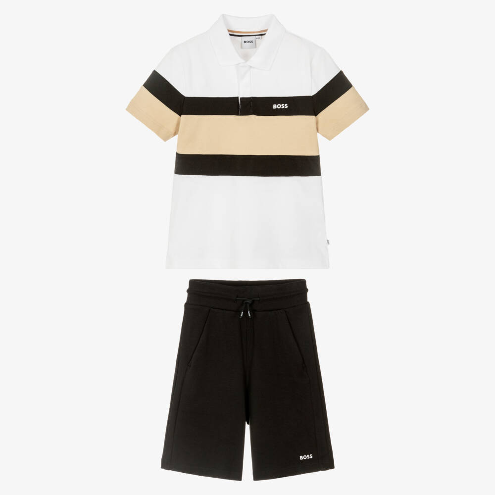 BOSS-Boys Black Cotton Bermuda Shorts Set | Childrensalon Outlet