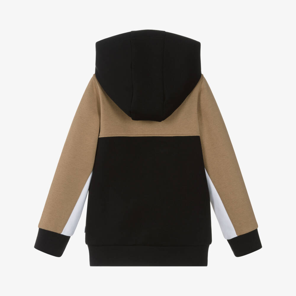 BOSS-Boys Black Cotton Colourblock Zip-Up Top | Childrensalon Outlet