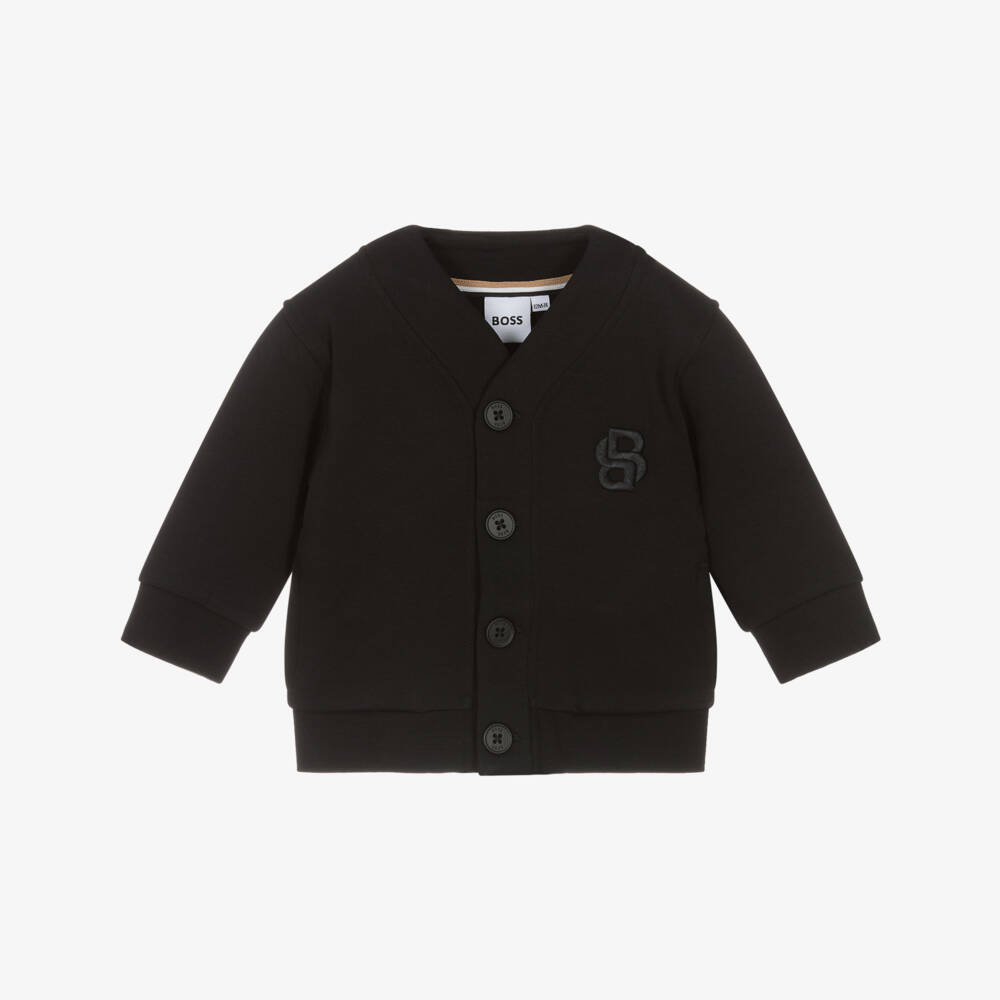 BOSS-Boys Black Cotton Double B Monogram Cardigan | Childrensalon Outlet