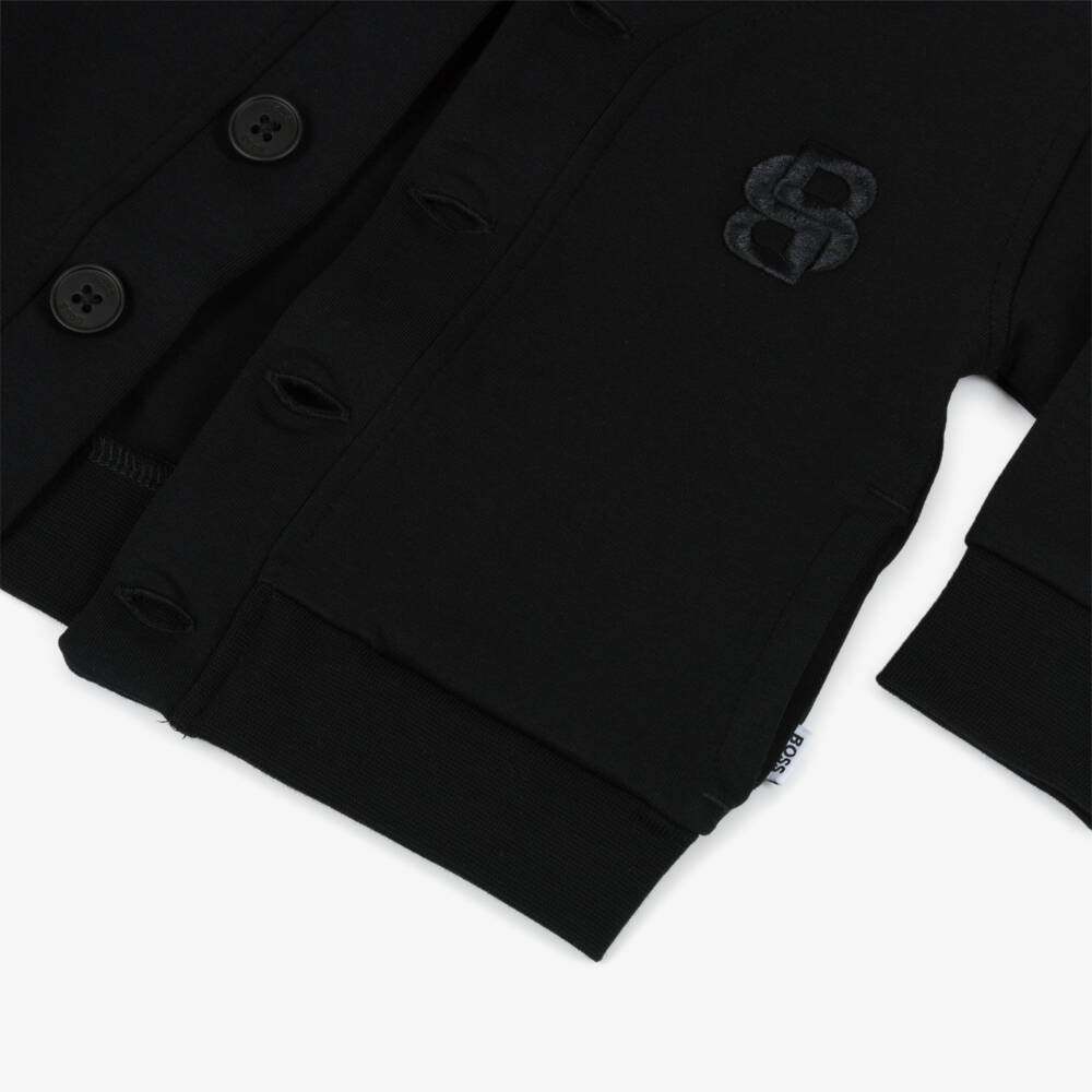 BOSS-Boys Black Cotton Double B Monogram Cardigan | Childrensalon Outlet