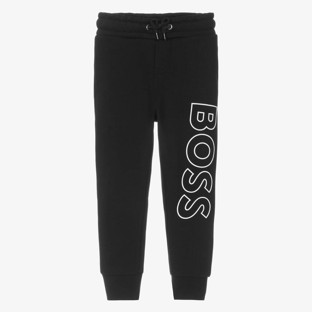 BOSS - Boys Black Cotton Jersey Joggers | Childrensalon