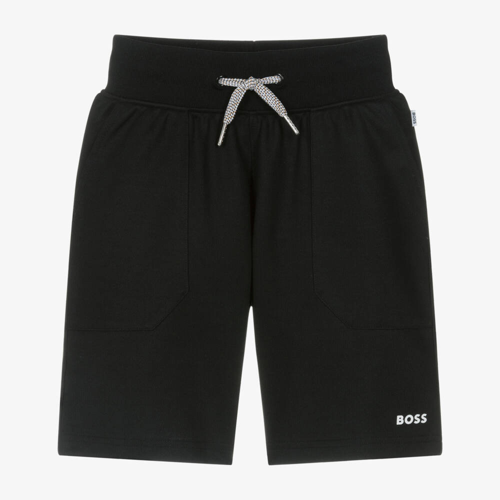 BOSS-Boys Black Cotton Jersey Shorts | Childrensalon Outlet