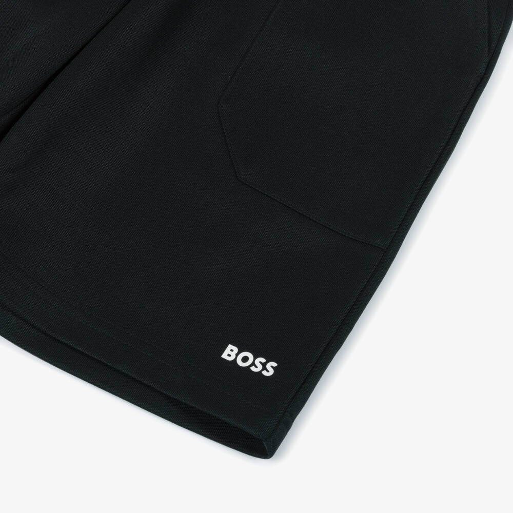 BOSS-Boys Black Cotton Jersey Shorts | Childrensalon Outlet
