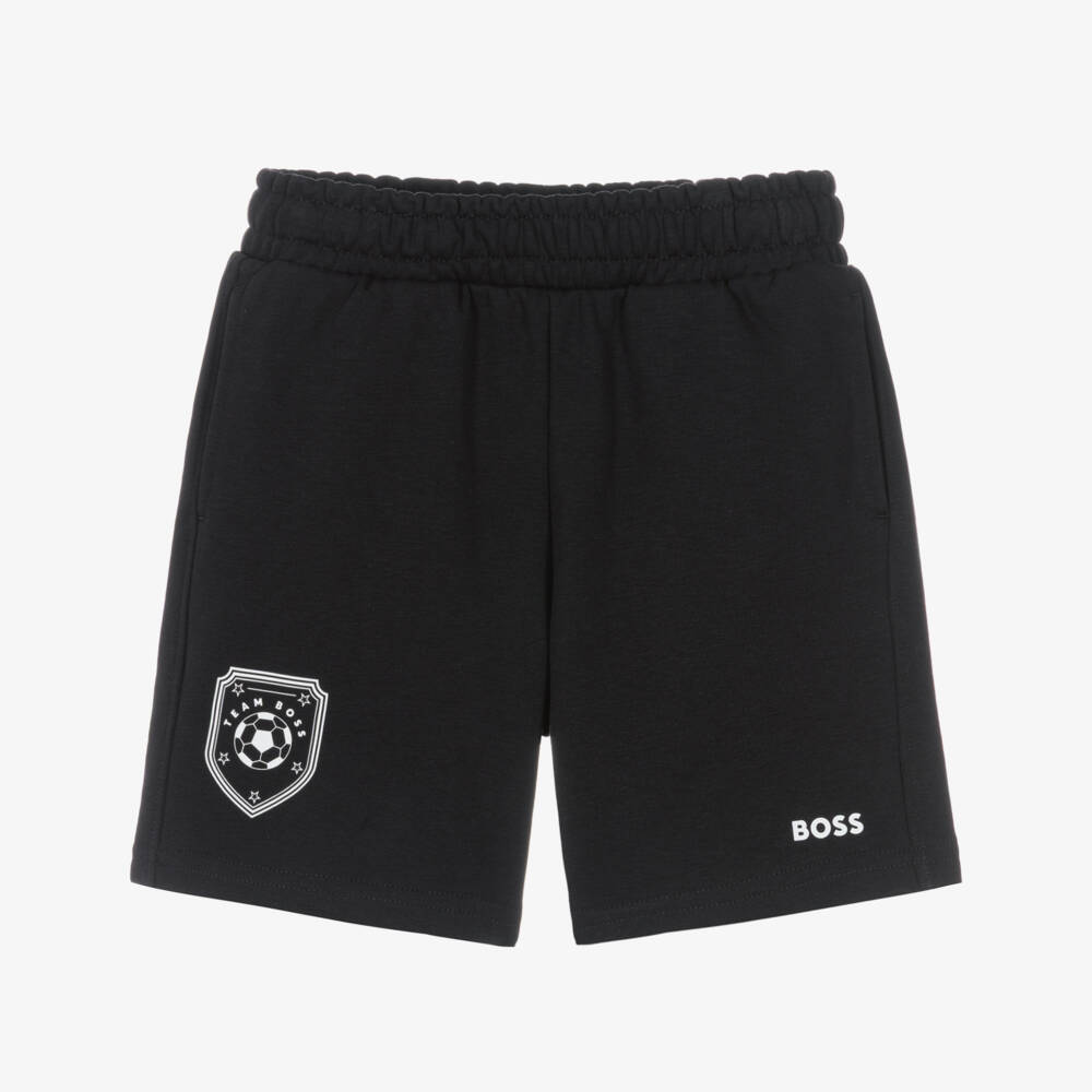BOSS-Boys Black Cotton Jersey Team BOSS Shorts | Childrensalon Outlet