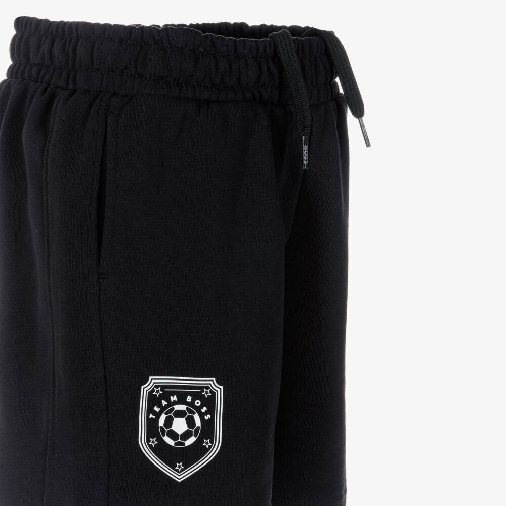 BOSS-Boys Black Cotton Jersey Team BOSS Shorts | Childrensalon Outlet