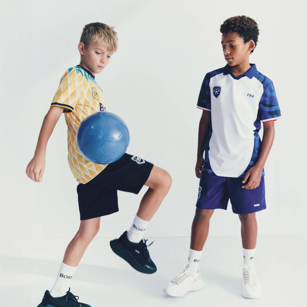 BOSS-Boys Black Cotton Jersey Team BOSS Shorts | Childrensalon Outlet