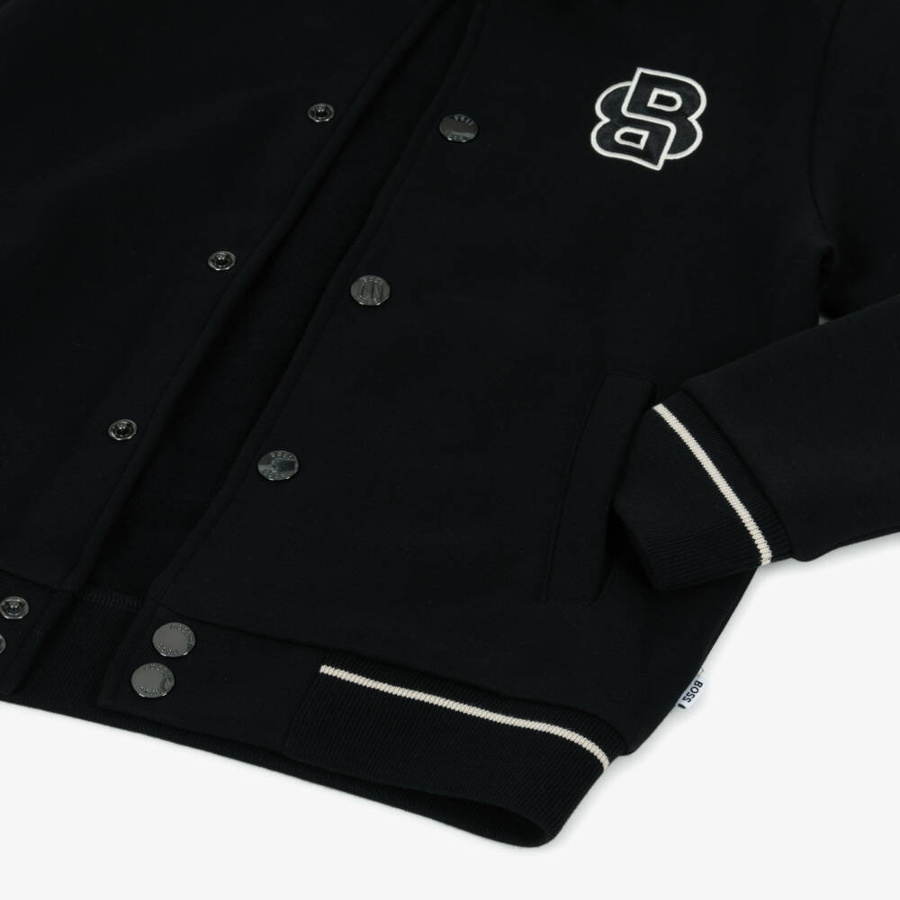 BOSS-Boys Black Cotton Jersey Varsity Jacket | Childrensalon Outlet
