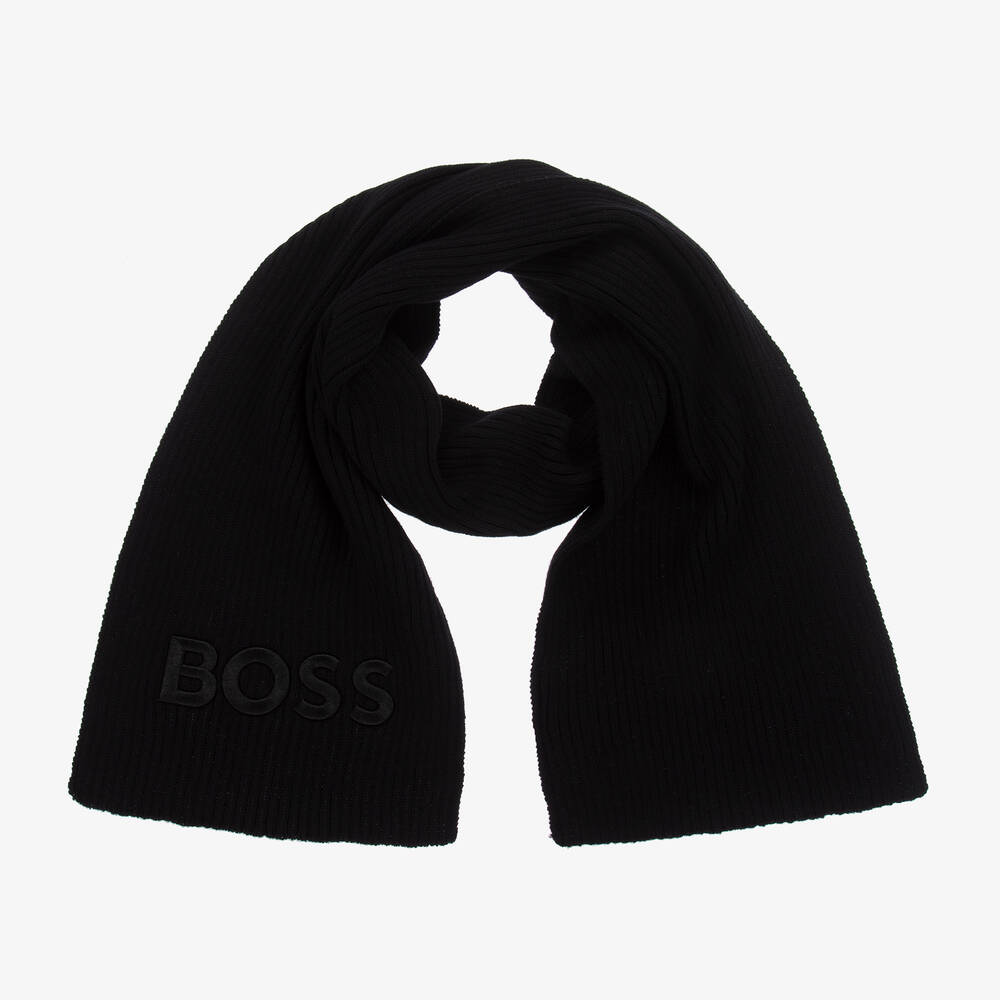 BOSS - Boys Black Cotton Knit Scarf | Childrensalon