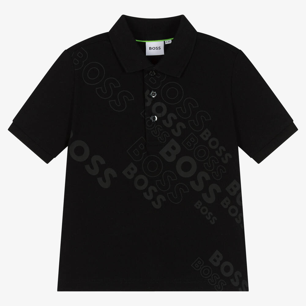 BOSS - Polo noir en coton garçon | Childrensalon