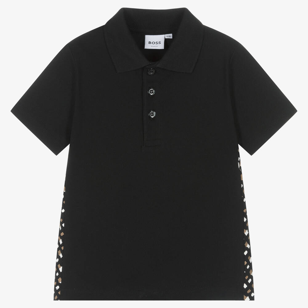 BOSS - Черная хлопковая рубашка поло для мальчиков | Childrensalon