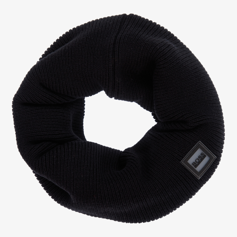 BOSS - Boys Black Cotton Logo Snood | Childrensalon